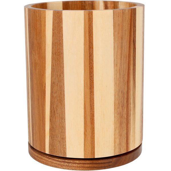 Pluokvzr 360?? Rotating Utensil Holder Wooden Cooking Utensil Crock Waterproof Kitchen Cutlery Organizer for Countertop