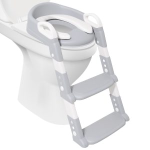 Dznils Potty Training Toilet Seat with Anti-Slip Ladder, Toddlers 12+ Months, Unisex, Gray