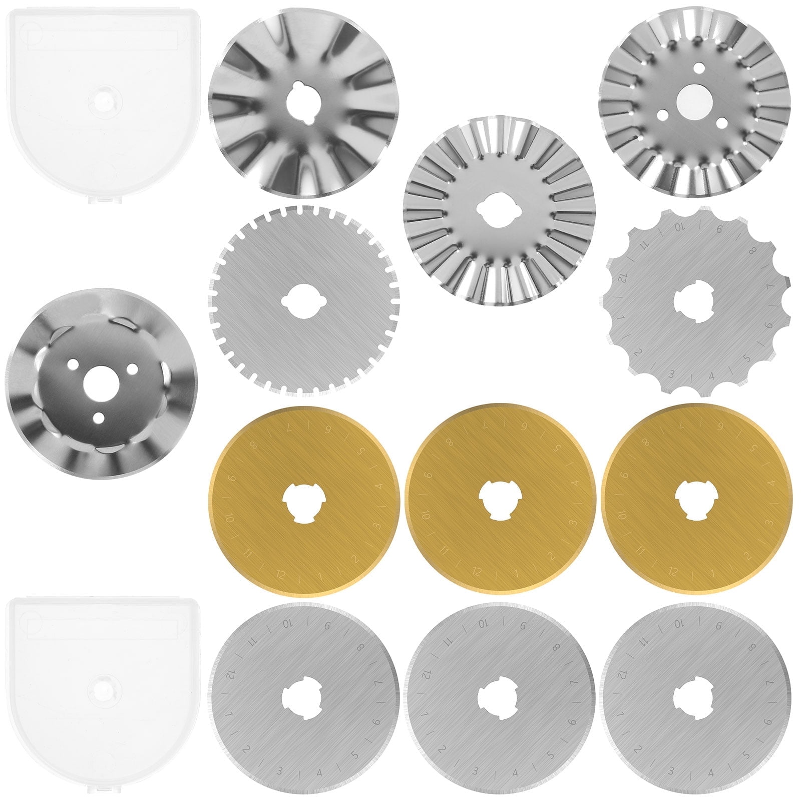FUYGRCJ 45mm Rotary Cutter Blades, 12PCS Replacement Rotary Blades, Automatic Fabric Roller Cutter Perforator Crochet Edge Pinking Rotary Blades for Arts Crafts Quilting Scrapbooking Sewing