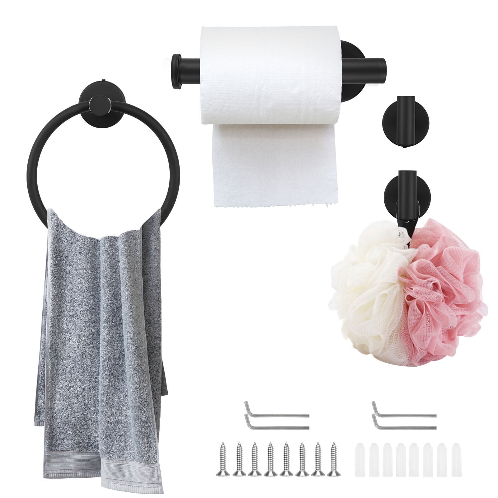 Tysrjsv 4Pcs Towel Ring Toilet Paper Holder Stainless Steel Bathroom Hardware Set Wall Mount Hand Towel Hanger for Home Bedroom