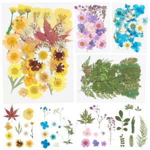 Keyohome Pressed Dried Flowers Set Real Natural Pressing Floral Leaves DIY Real Pressed Flowers for Indoor Outdoor Home,128Pcs,4 Pack