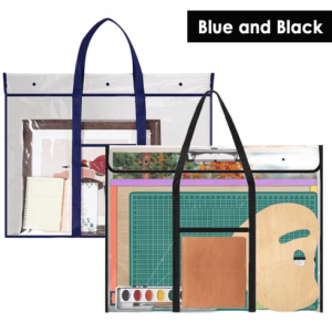 Qenwkxz 2PCS Art Portfolio Bag Large Poster Storage Bag with Pocket and Handle Transparent Bulletin Board Holder for Classroom Teacher Organization Black Blue 47.24X35.43in