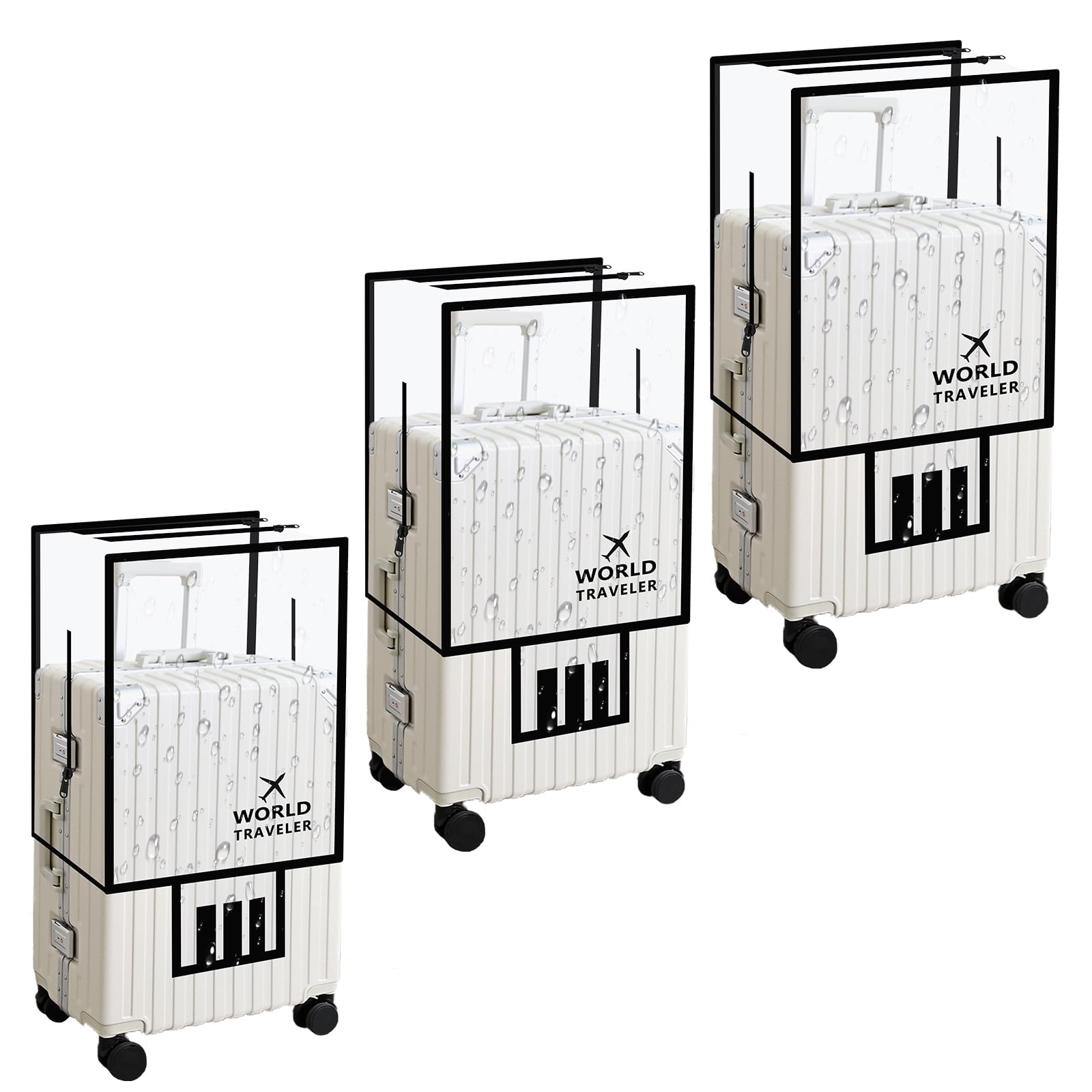 FUYGRCJ 3 Pieces Luggage Cover Protectors, Thicken PVC Suitcase Cover Set, Full Clear Suitcase Cover for 20 24 28 inch Wheeled Luggage, Waterproof Suitcase Protective Covers for Travelling