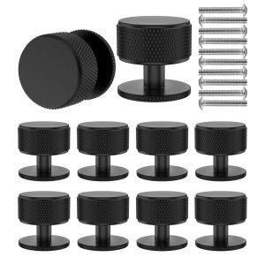 Wekvgz 10pcs Matte Black Cabinet Knobs for Kitchen Cabinets & Dresser Drawers,Round Single Hole Knurled Hardware Handles Pulls,Cupboard Drawer Knob