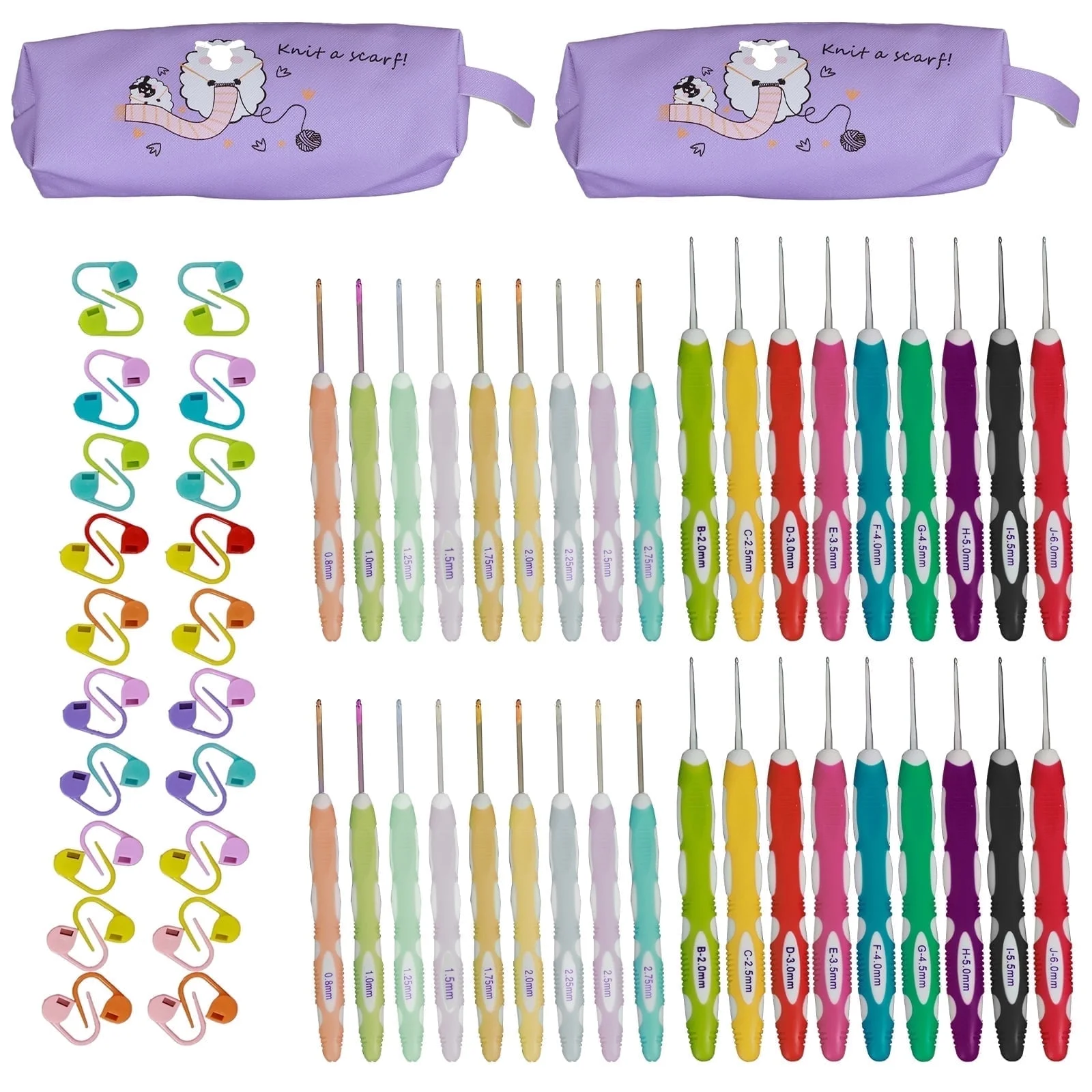 Wekvgz 18 Sizes Crochet Hook Set Ergonomic Crochet Kit 0.8mm-6mm Crochet Needles Portable Knitting Hook Needles Crochet Hook Crochet Accessories with Stitch Markers for Arthritic Hands Beginners