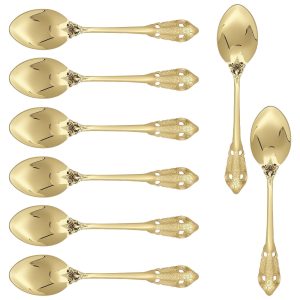 Txkrhwa 8PCS Gold Silverware Set, Vintage Spoons Set with Hollow Pattern, Smooth Surface Rust Resistant Silverware Spoons, Stainless Steel Luxury Cutlery Set for Home Restaurant Wedding Party