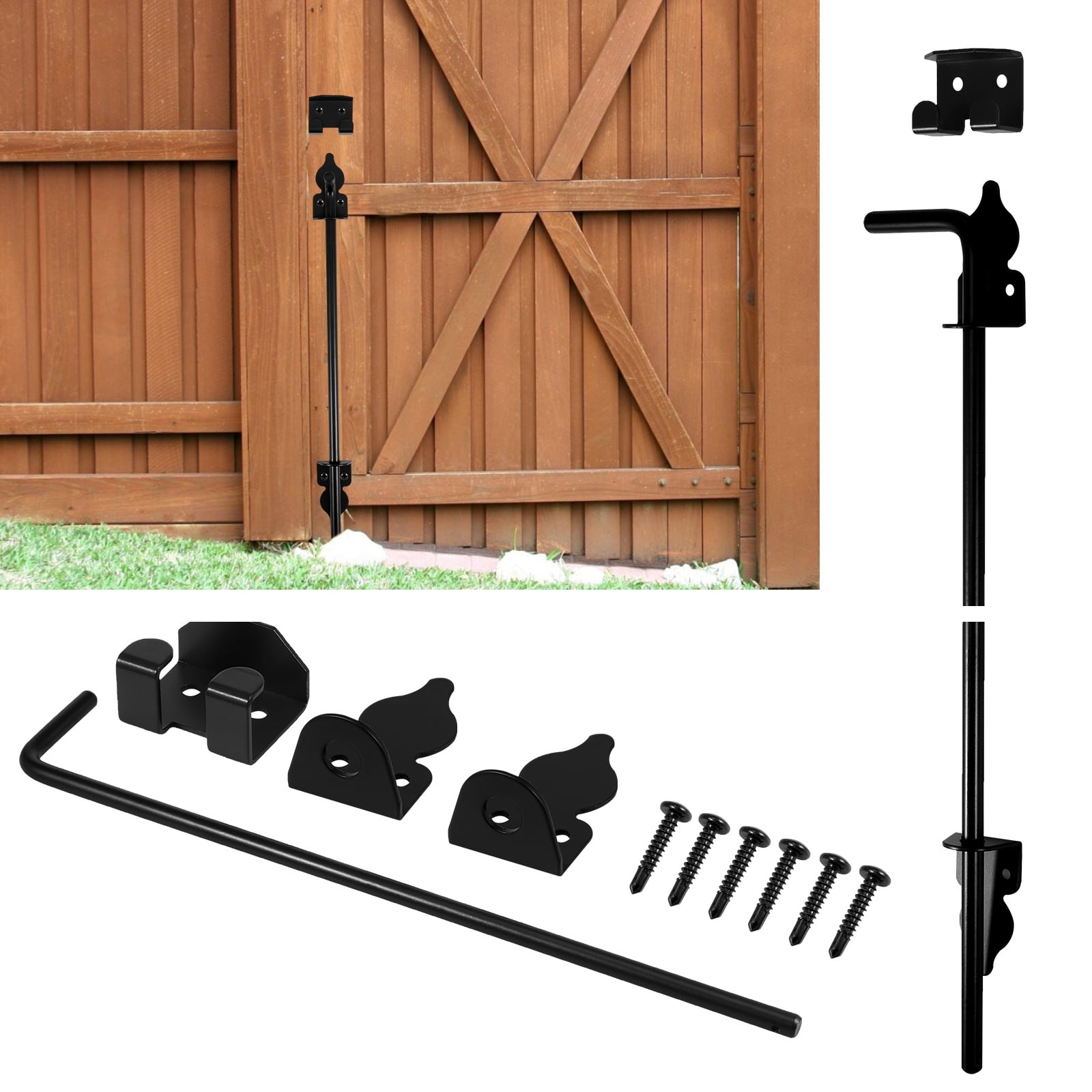OKYMOTOR 18" Heavy Duty Steel Cane Bolt Gate Drop Rod, Gate Latch to The Ground, Black Finish Finished Drop Bolts, for Wood Fence Hardware Wooden Gater and Holding Doors