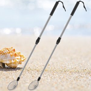 FUYGRCJ 2Pcs Sand Sifters 21.3 to 32.6inch Adjustable Telescoping Beach Shovel Seashell Hunting Rocks Sifting Tool Portable Detachable Shark Teeth Sifter Beach Scoop for Beach Travel