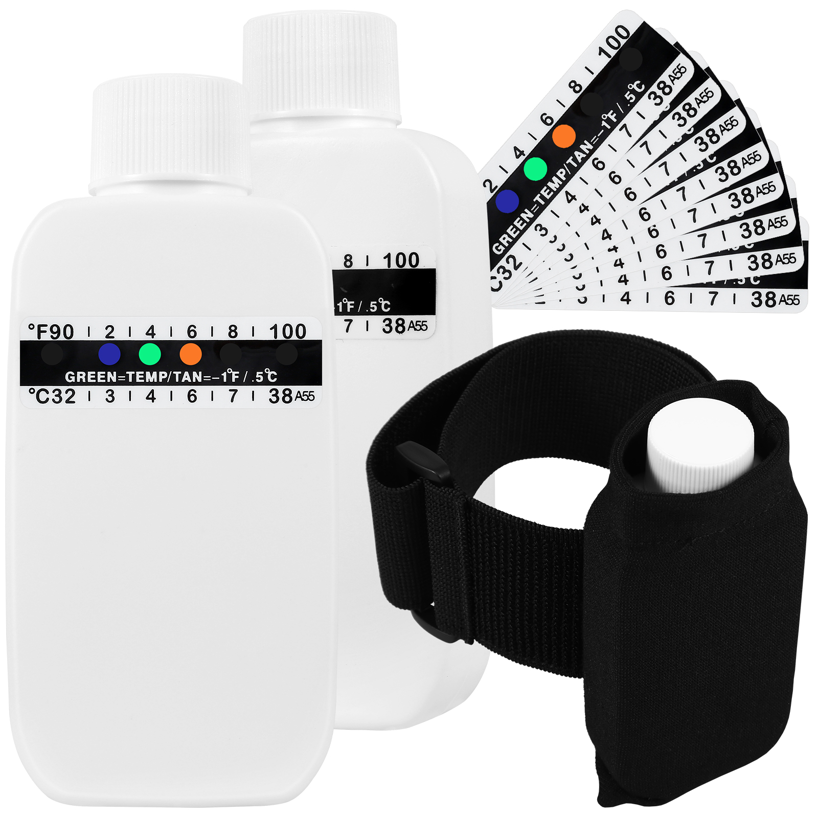 FUYGRCJ 14PCS Urine Test Complete Kit, Includes 2 Translucent Portable Travel Empty Bottles, 10 Adhesive Temperature Test Strips for Urine Testing