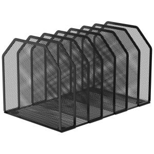 Lzvxtym 5/7 Section Metal Vertical Desktop Organizer Sturdy Desk File Organizer Adjustable Mesh File Folder Stand Sorter for Home