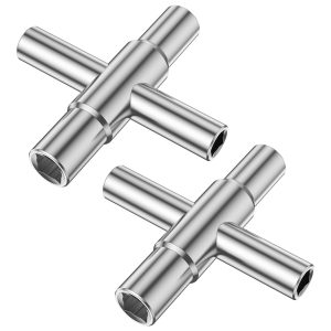Txkrhwa 2PCS 4 Way Sillcock Key Wrench Zinc Alloy Water Utility Key Compatible with 1/4inch 9/32inch 11/32inch Plumbers Handle Sillcock Spigot Wrench for Faucet Spigot Cabinet