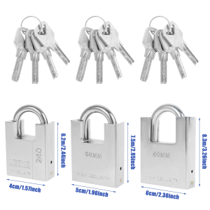 Wekvgz Security Padlock heavy duty padlocks with keys (40mm+50mm+60mm) 3 Pcs High Security Padlock with Key Heavy Duty Padlock Rust Resistant and Weather Resistant for Both Indoor and Outdoor Use