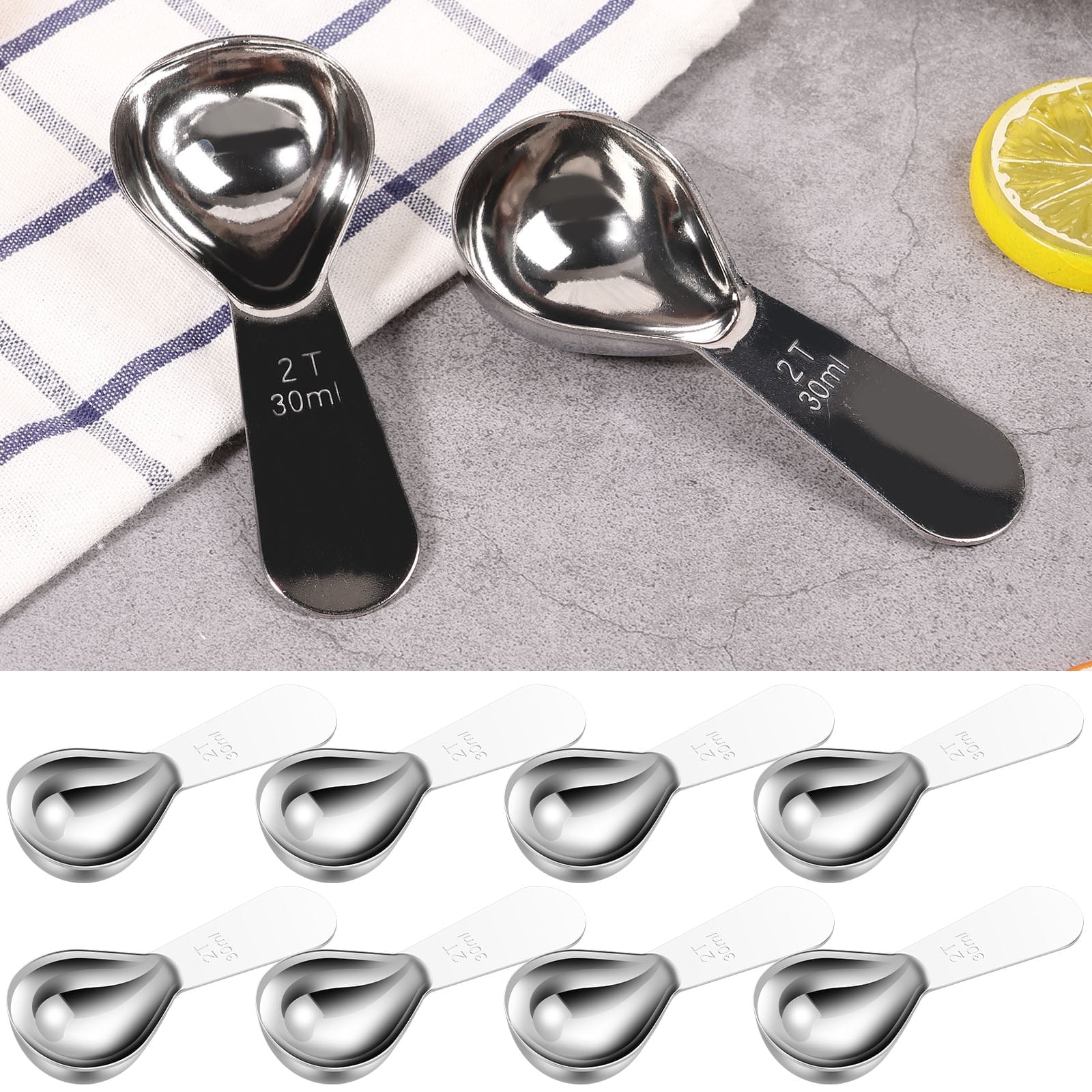FUYGRCJ 8PCS Coffee Scoops, 30ml Short Handle Measure Scooper Metal Measuring Spoons, Stainless Steel Tablespoon Measuring Spoons, 2 Tablespoon(2 Tbsp/1/8 Cup/1 oz), for Coffee, Tea, Sugar, Flour