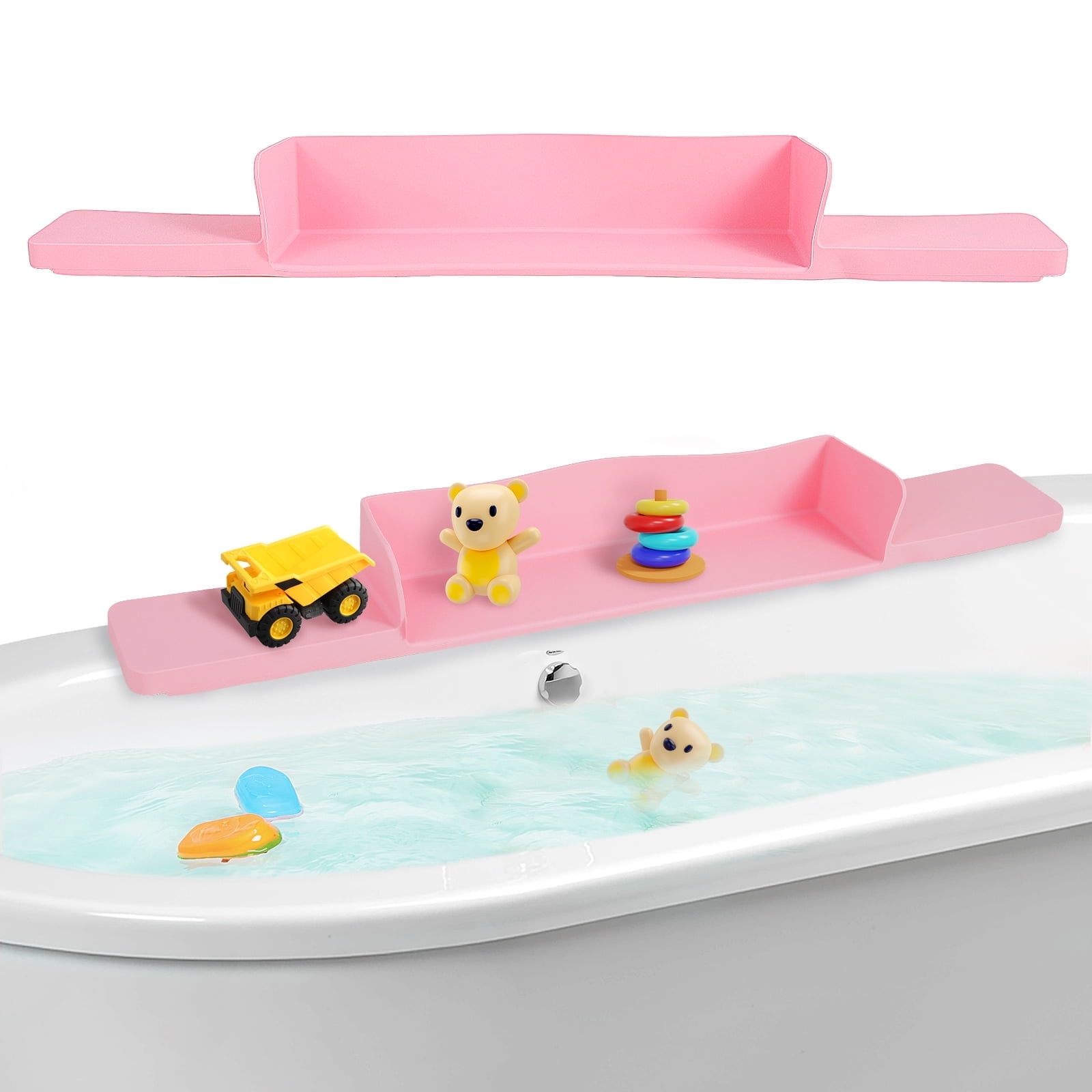 AEVXKHI Bathtub Splash Guard for Tub, Silicone Tub Water Splash Guard with 7 Suction Cups, Bath Toy Holder, Tub Play Shelf, Bathtub Side Splash Guard Tray, Toddler Bathroom Essentials