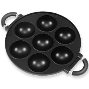 FUYGRCJ 7 Holes Stuffed Pancakes Maker, Electric Takoyaki Maker Pan, Danish Pancakes Maker, Cast Iron Octopus Ball Maker, Cake Pop Maker, Bake Ebelskiver Pan, Pre-Seasoned Pancake Octopus Ball Grill