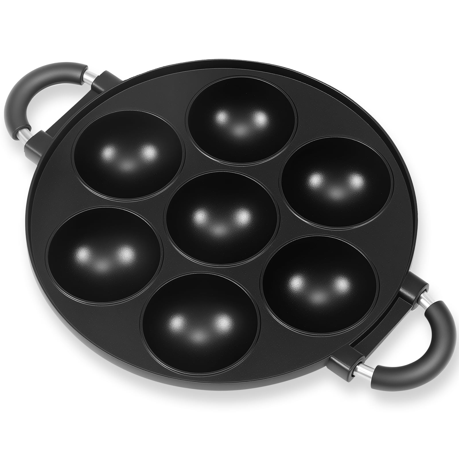 FUYGRCJ 7 Holes Stuffed Pancakes Maker, Electric Takoyaki Maker Pan, Danish Pancakes Maker, Cast Iron Octopus Ball Maker, Cake Pop Maker, Bake Ebelskiver Pan, Pre-Seasoned Pancake Octopus Ball Grill