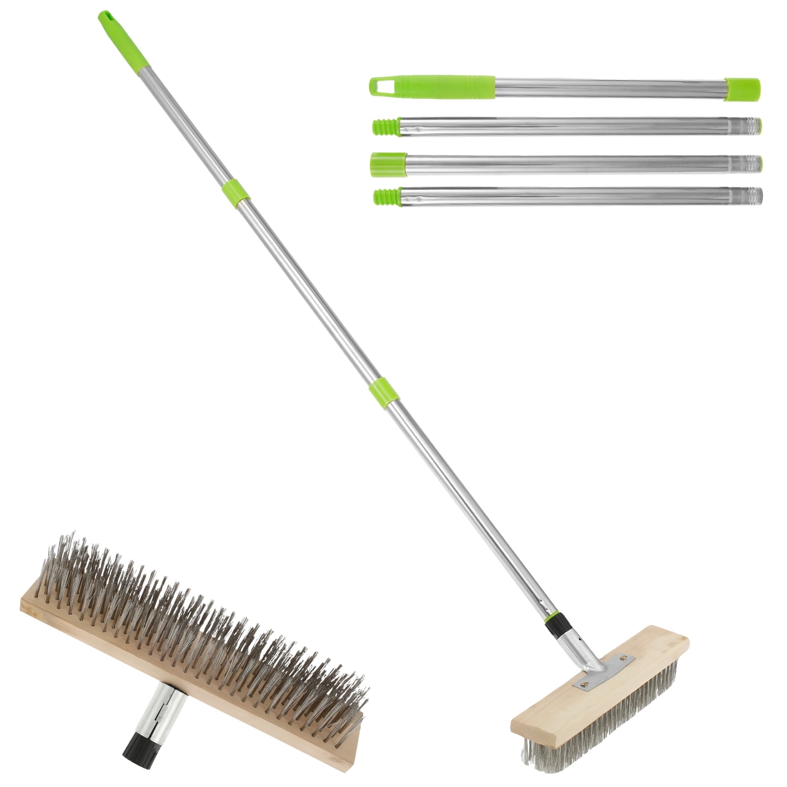 Txkrhwa Stainless Steel Deck Scrub Brush with Long Handle, 60 inch Heavy Duty Floor Scrubber Wire Brush, Moss Remover Wire Cleaning Brushes for Rough Surface, Concrete Floor, Patio, Garden, Garage