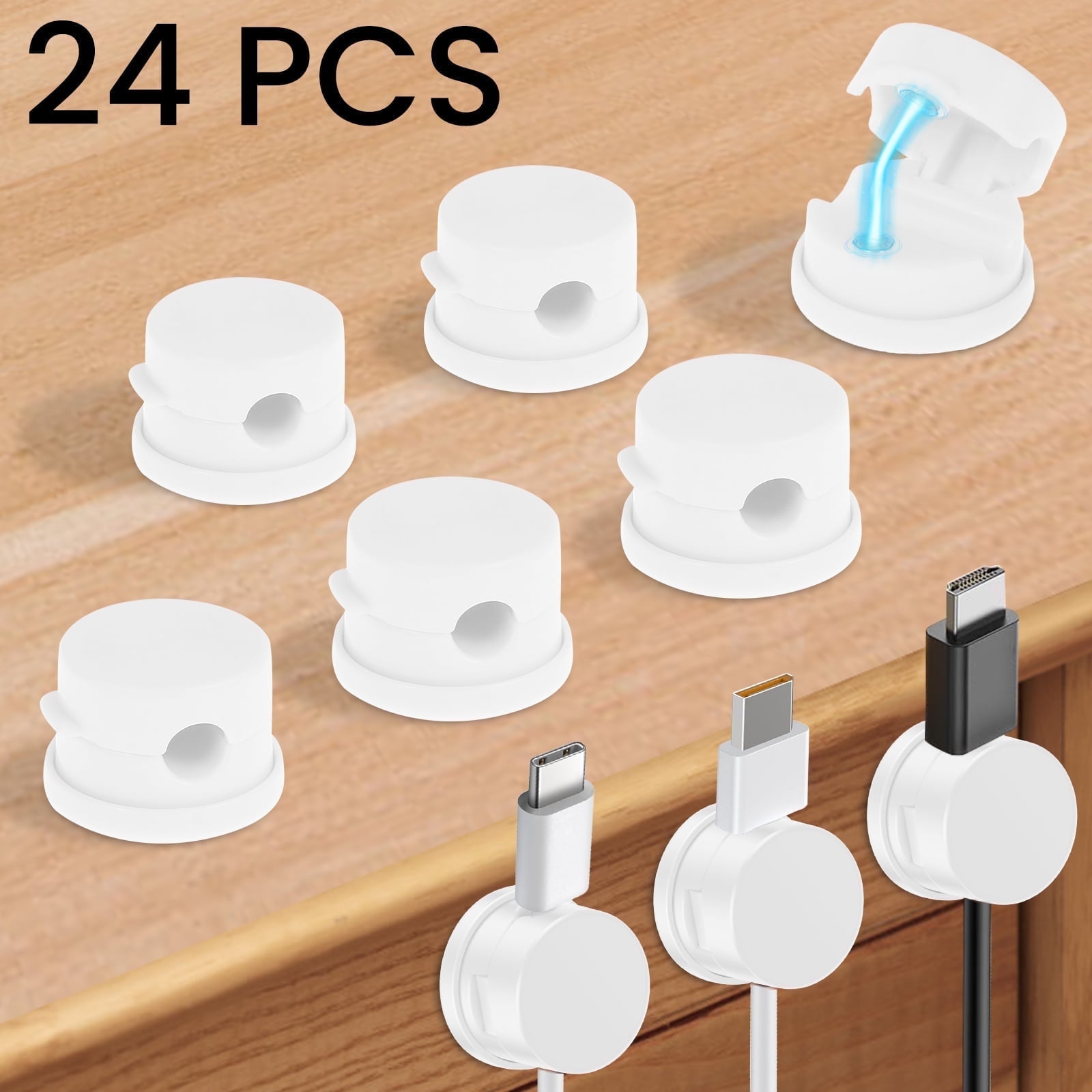 FUYGRCJ 24PCS Magnetic Cable Clips, Cable Holder Clips, Adhesive Wire Holder Keeper Organizer, Under Desk Cable Management Cord Holder, for Home Office Desk Phone Car Wall Desktop Nightstand