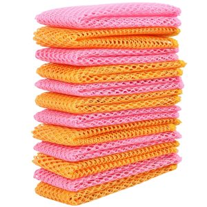 FUYGRCJ 12PCS Mesh Dish Scrubber Cloth, 11.8 by 11.8 inches Dish Washing Net Cloths, No Odor Quick Dry Polyester Scouring Pads, Ultra Non-Scratch Dish Rags, Mesh Net for Washing Dishes