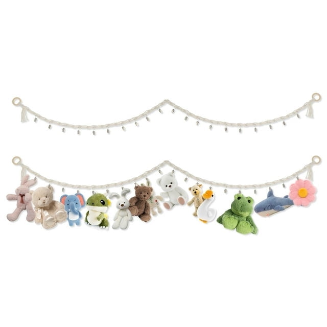 AEVXKHI 2PCS Stuffed Animals Storage Hammock with Removal Clips Space Saving Stuffed Animals Storage Chain Cotton Rope Stuffed Animals Holder Portable Hanging Hammock Storage for Hats Toys Dolls