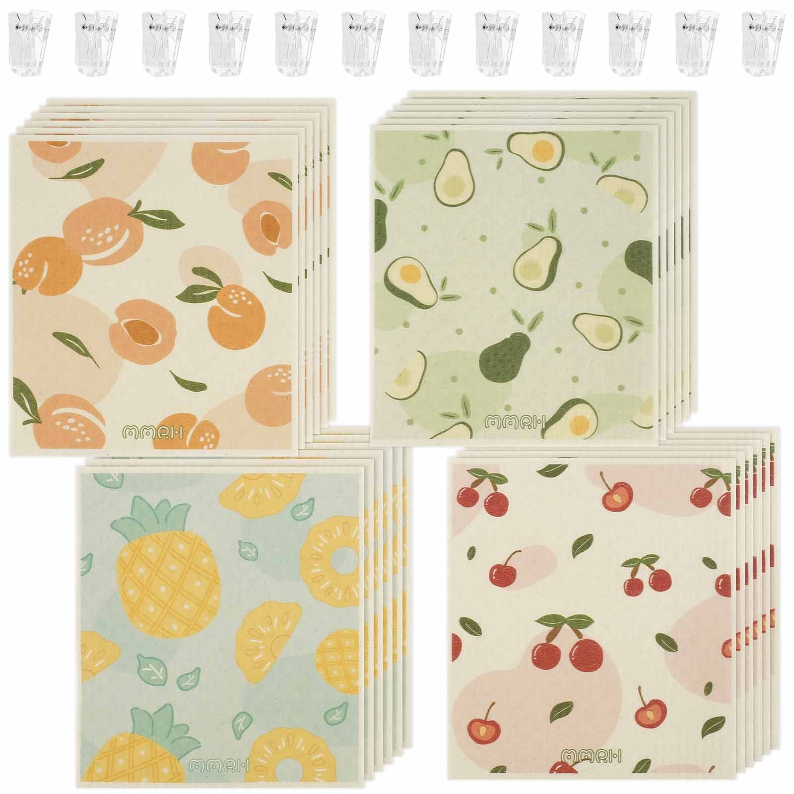 FUYGRCJ 24PCS Swedish Dishcloths for Kitchen, Washable Dish Rags with 12PCS Clips, Reusable Cleaning Paper Towels, Absorbent Counter Dish Towels, Non-Scratch Sponge Kitchen Wipes, 7.48x6.69inch
