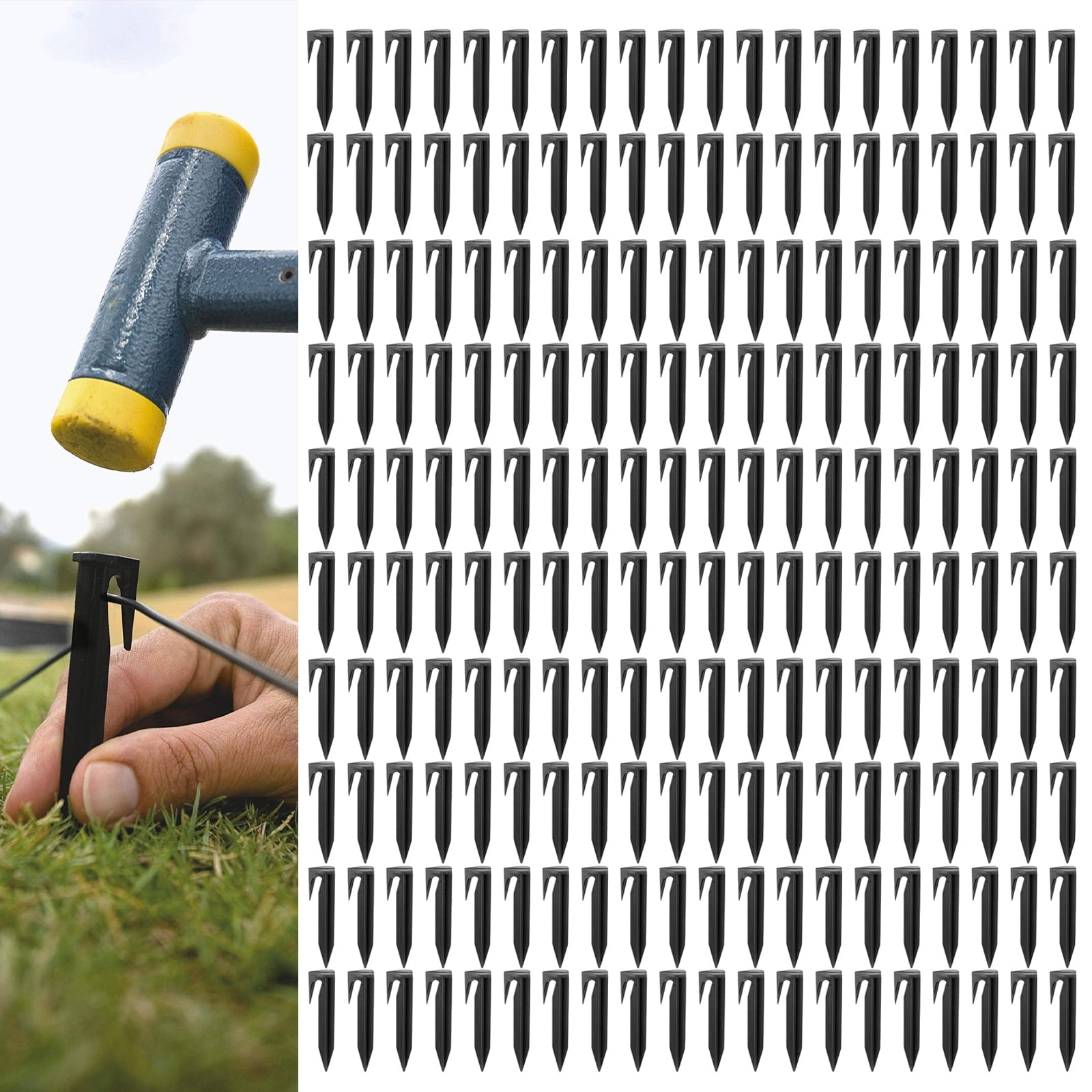 FUYGRCJ 200PCS Plastic Boundary Wire Ground Spikes, Ground Anchor Hooks, Robotic Lawnmower Boundary Cable Pegs, for 0.1-3.8mm Cable Diameter