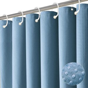 Dznils Waffle Shower Curtain with Hooks, Thick Weighted Fabric Bathroom Curtain, Moonlight Blue, 72" x 72"