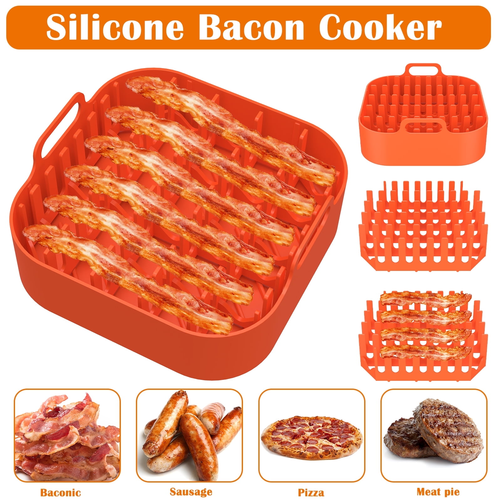 FUYGRCJ Silicone Microwave Bacon Cooker with Tray Bacon Rack and Grease Catcher Non-Stick Perfect for Oven Air Fryer Cooking Bacon, Sausage, Pizza Rolls