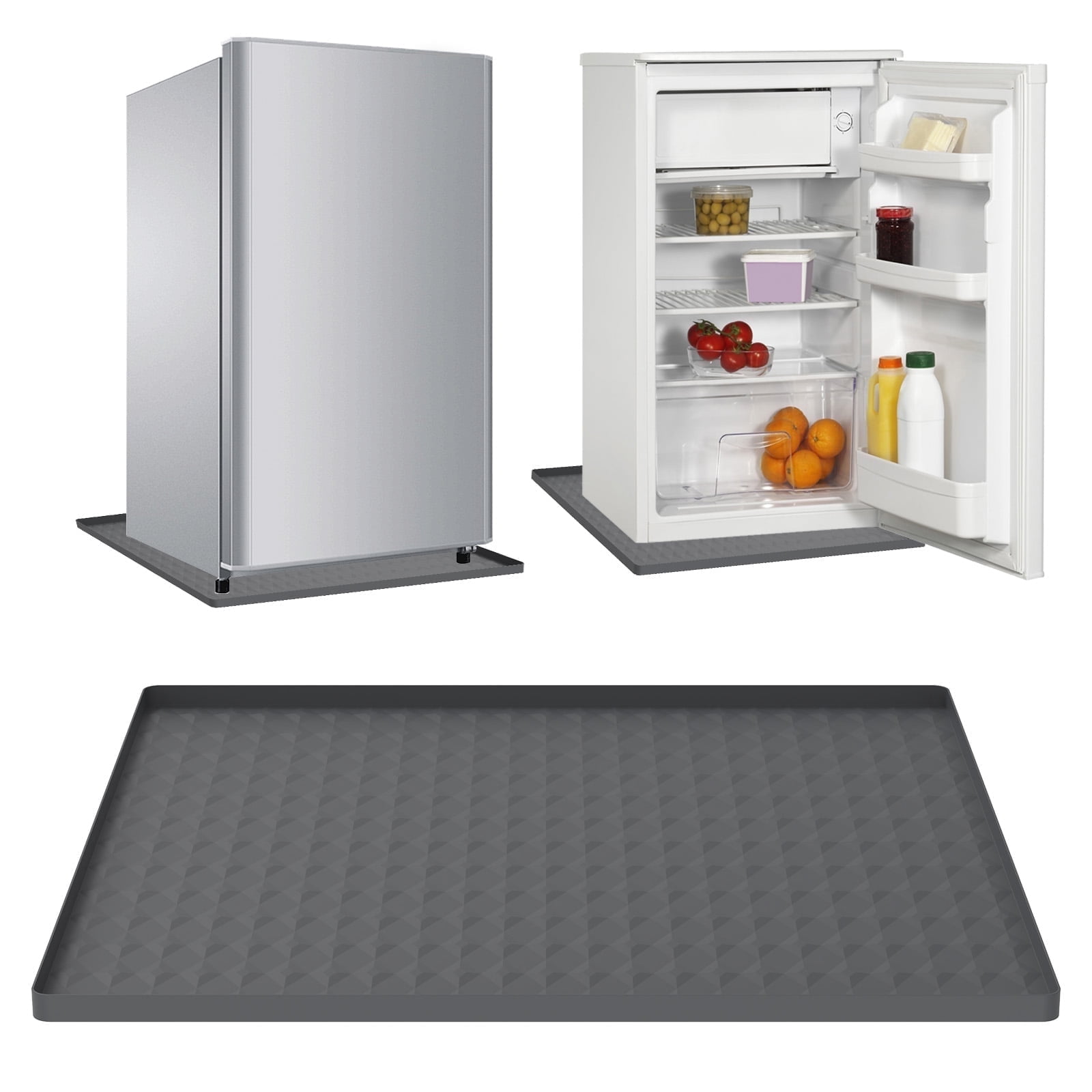 FUYGRCJ Mini Fridge Silicone Mat with 0.8 Inch Raised Edges 23.6x23.6 Inch Under Refrigerator Mat Soft Under Refrigerator Floor Protector Washable Under Washing Machine Mat