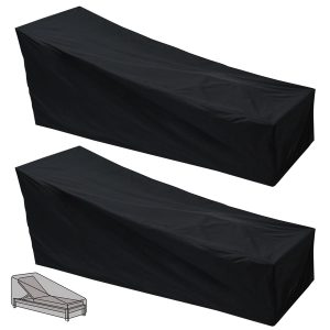 FUYGRCJ 79"L Patio Chaise Lounge Cover, 210D Heavy Duty Lounge Chair Cover Waterproof Outdoor, Upgraded Patio Furniture Cover, UV Resistant and Tear-Resistant, 2 Pack Black