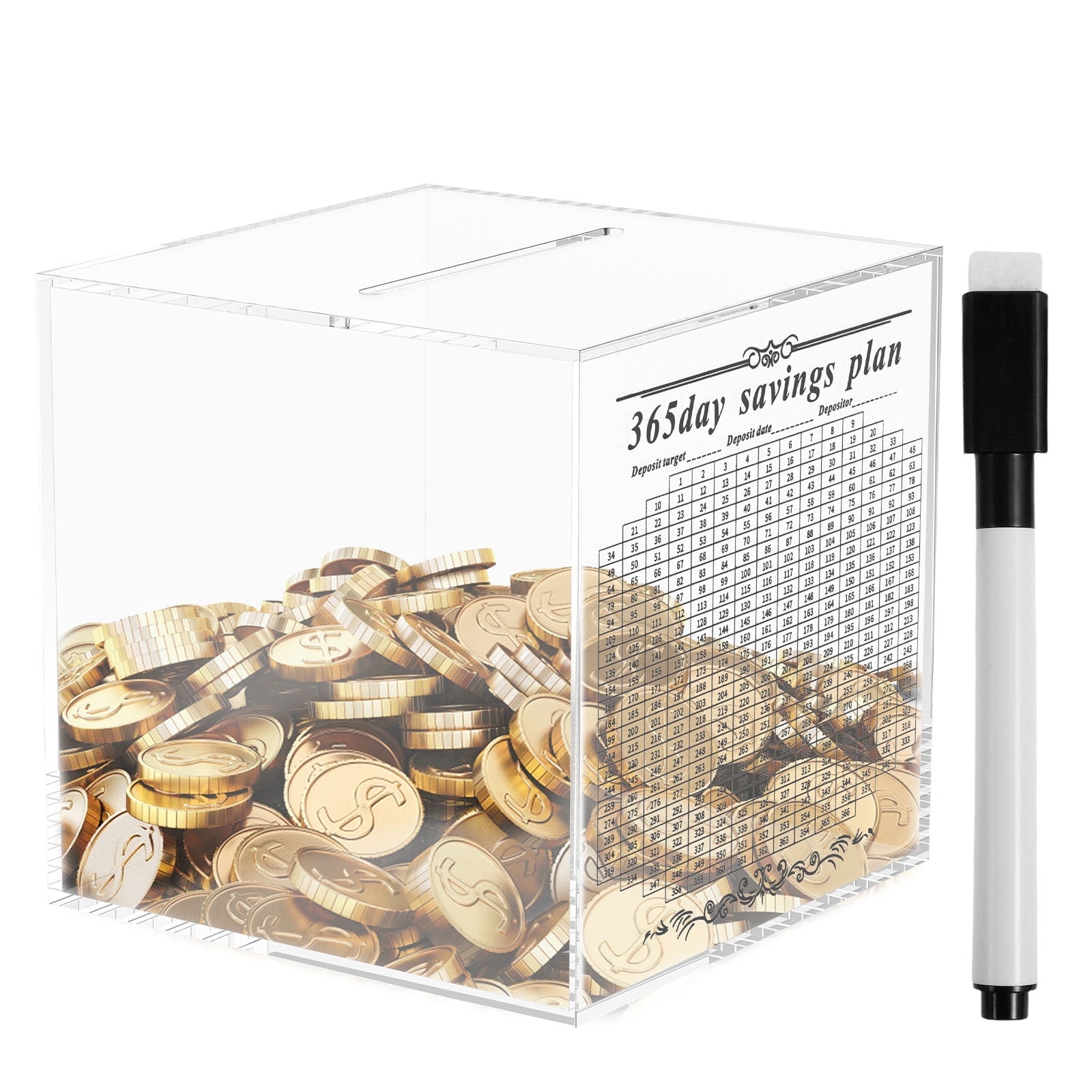 FUYGRCJ Acrylic Piggy Bank, Transparent Clear Money Saving Box, Break to Open Cash Vault and Change Saving Jar Box, Smash Box for Money, Cash Coin Collection Box, 365 Days Money Box for Adults Teens