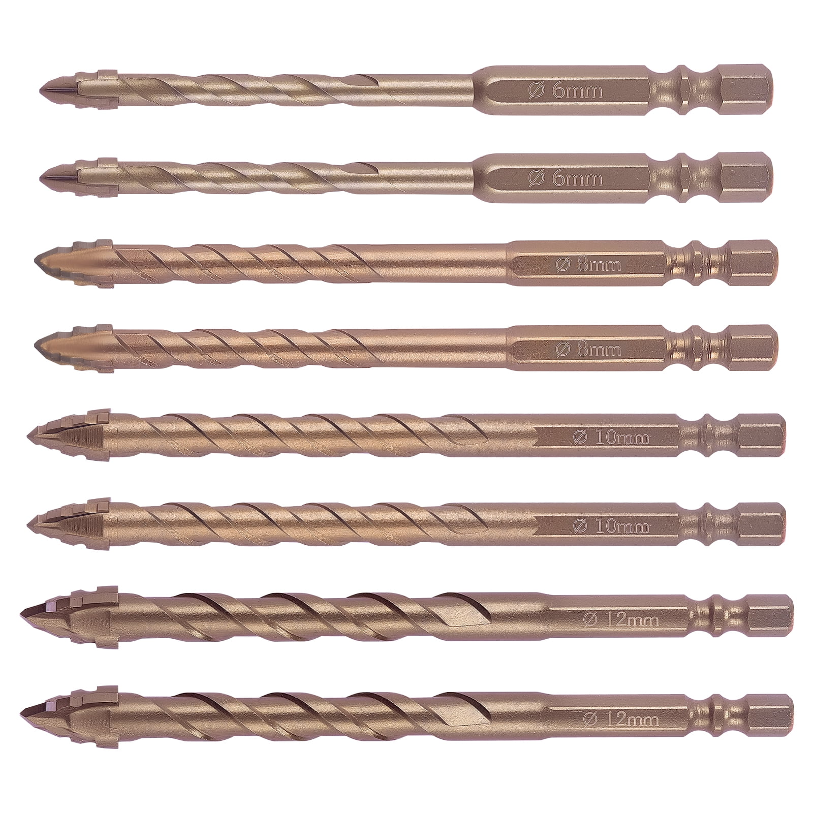 OKYMOTOR 8PCS Eccentric Twist Drill Bit, 6 8 10 12mm Alloy Hex Drill Bits, Precision Drilling Eccentric Helical Drill Bit, Hex Shank Drill Bits Serrated Eccentric Rotary Drill Bit for Ceramic