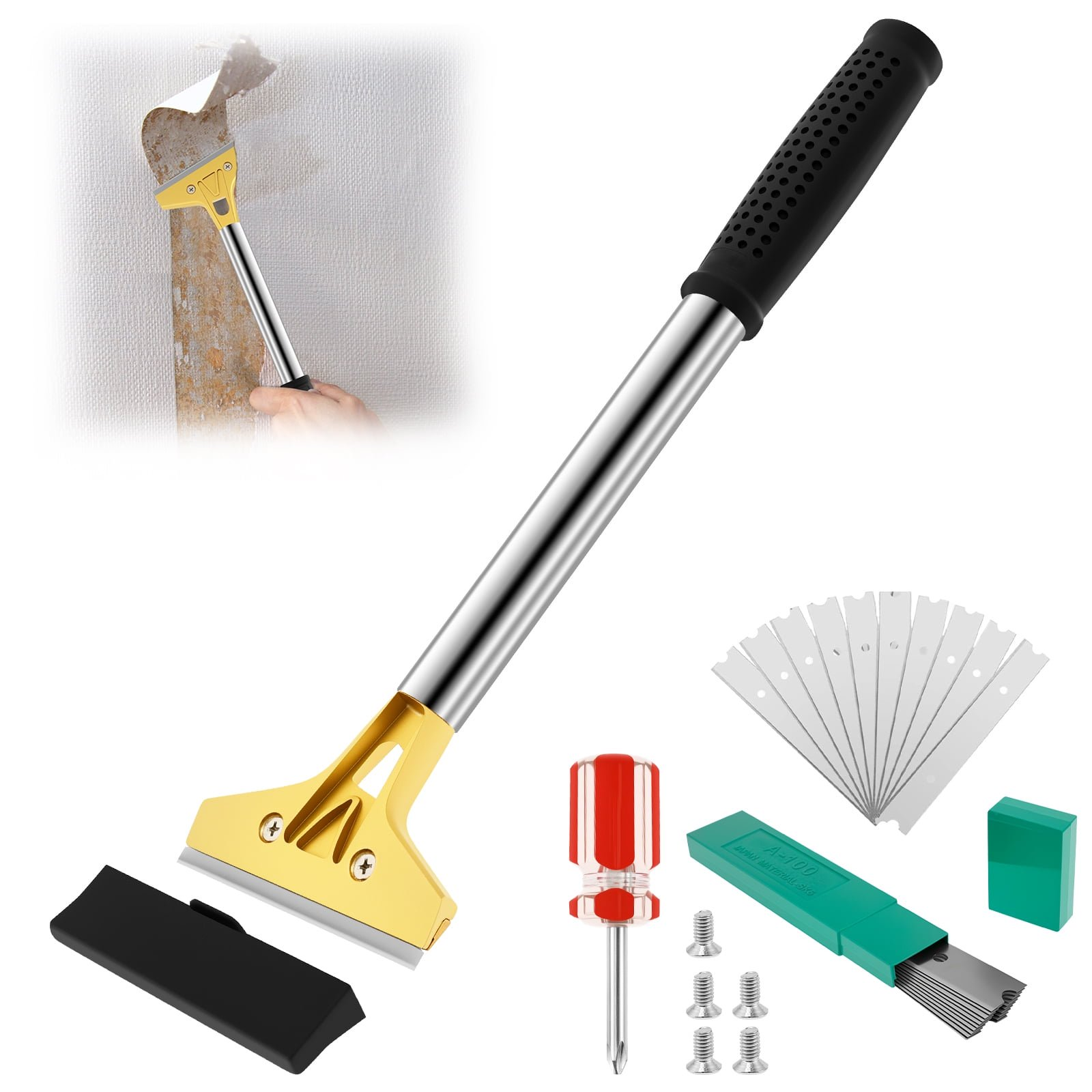 Wekvgz Wallpaper Scraper with 10 Blade Paint Scraper with Ergonomic Rubber Handle Enduring Paint Spatula Tool for Cleaning Window