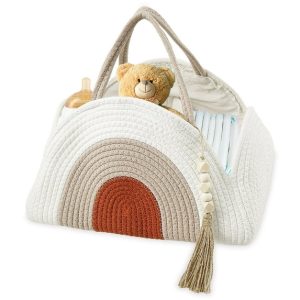 Qenwkxz Diary Baby Diaper Caddy Organizer Cotton Rope Basket Large Storage Basket Bags for Newborn Boys Girls Gift Baby Shower List Essentials White