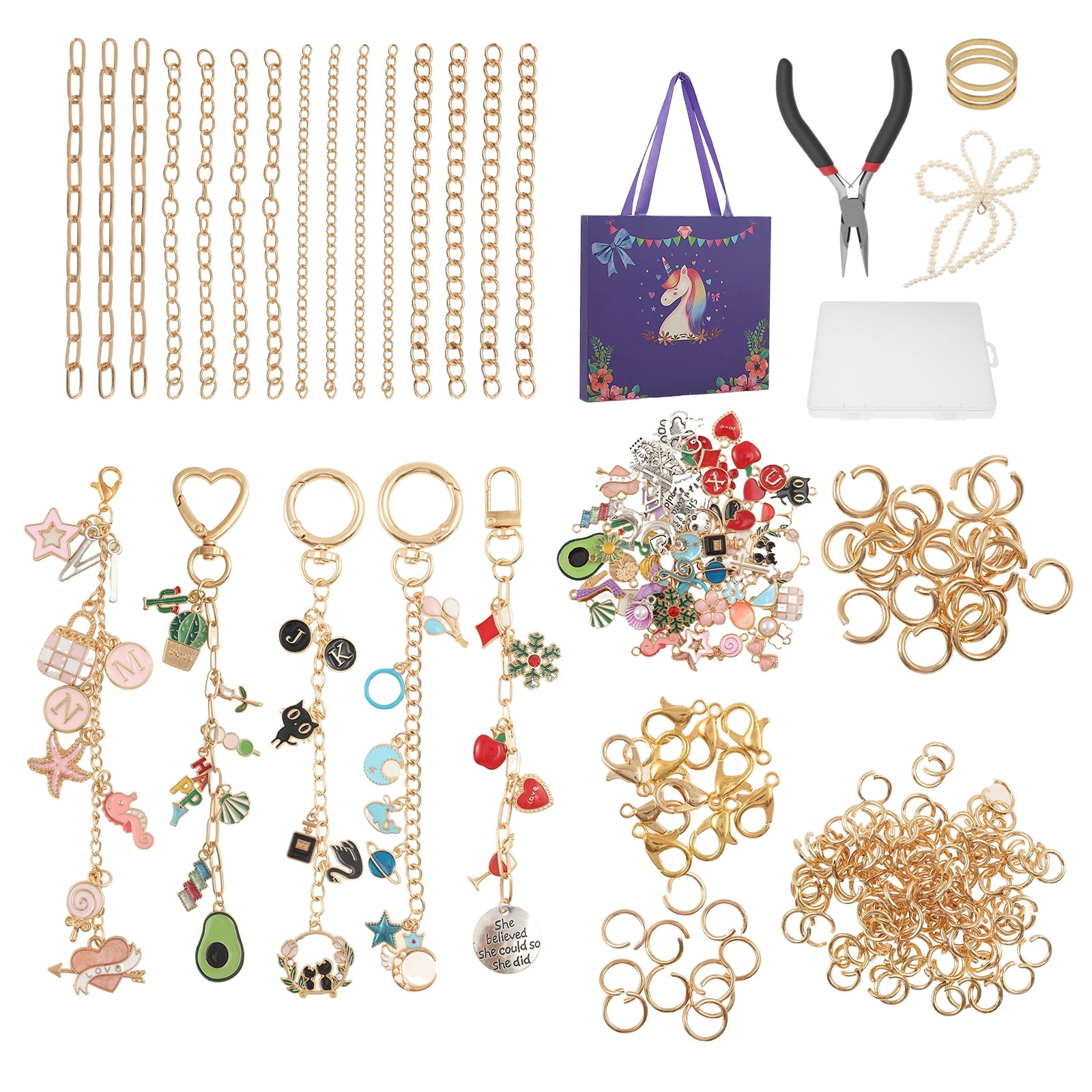 Keyohome Keychain Making Kit Practical Bag Charm Kit Multifunctional DIY Keychain Supplies for DIY Crafting and Jewelry Making