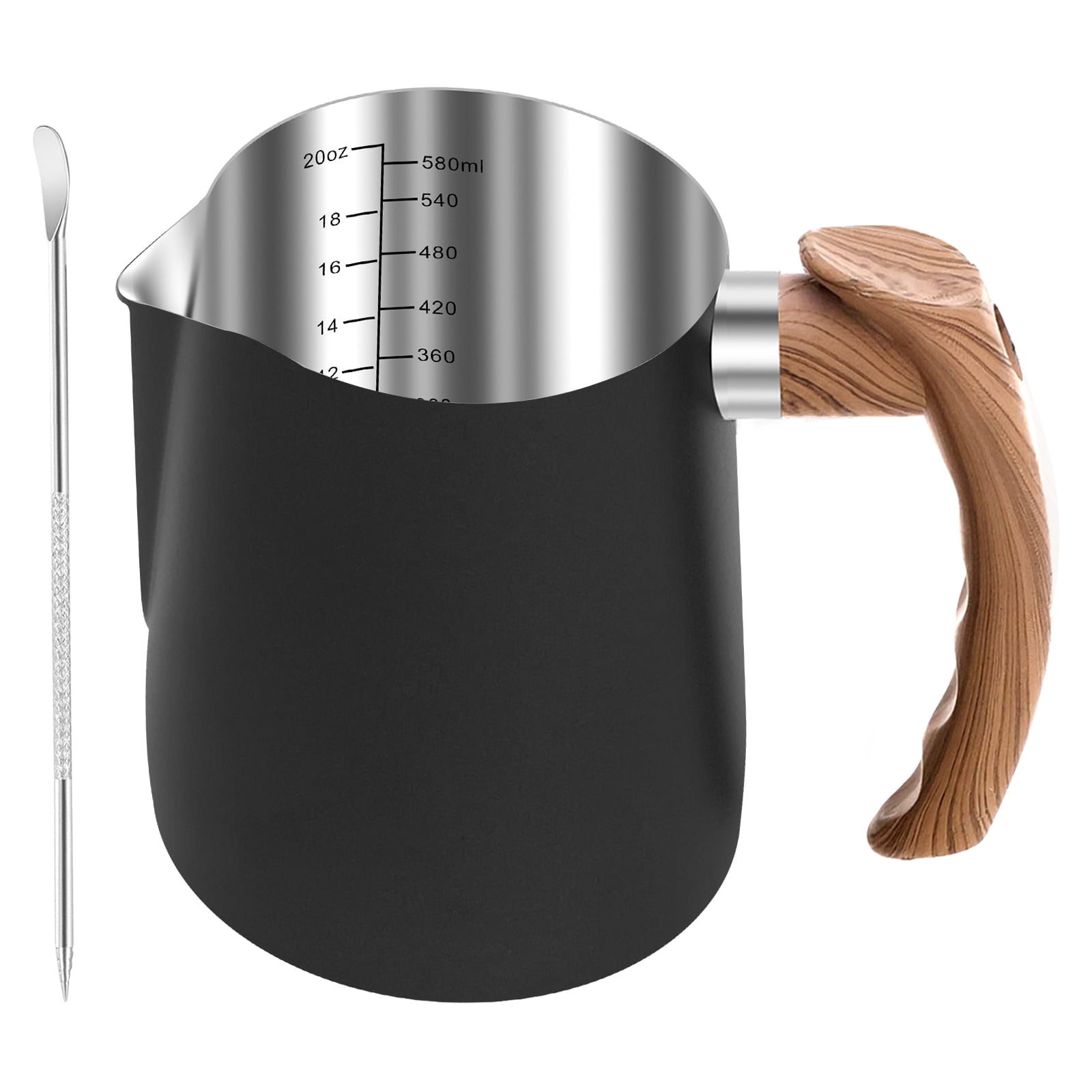 FUYGRCJ Milk Frothing Pitcher, 20oz/600ml Steaming Milk Frother Pitcher, Stainless Steel Espresso Machine Accessories for Coffee Bar, Milk Coffee Latte Art, Barista Steam Pitcher Milk Jug Cup