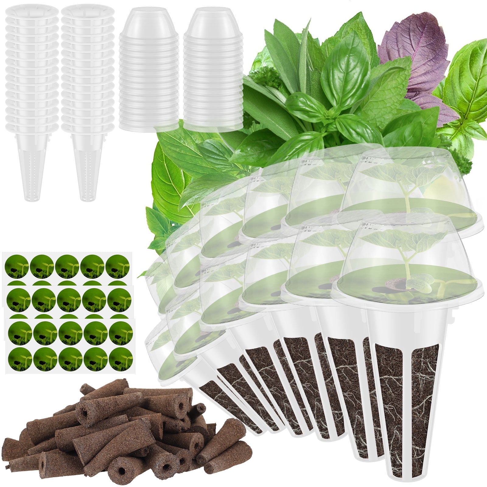 FUYGRCJ 120Pcs Hydroponic Pods Kit, Reusable Plant Pod Kit, System Seed Pod Kit with 30 Grow Baskets 30 Grow Dome 30 Grow Sponge 30 Labels