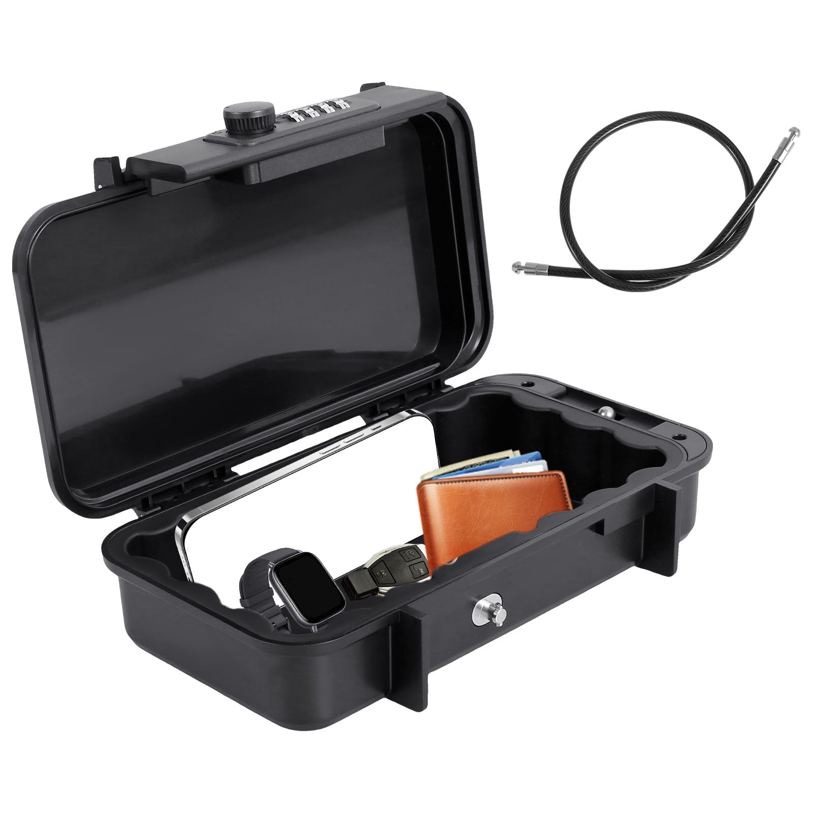 FUYGRCJ Combination Security Case, Portable Safe Box, 4-Digit Combination Key Lock Box with Code, ABS Anti-Theft Travel Safe Lockbox Case with Removable Chain, Cash Box for Beach, Gym, Hotel, Dorm