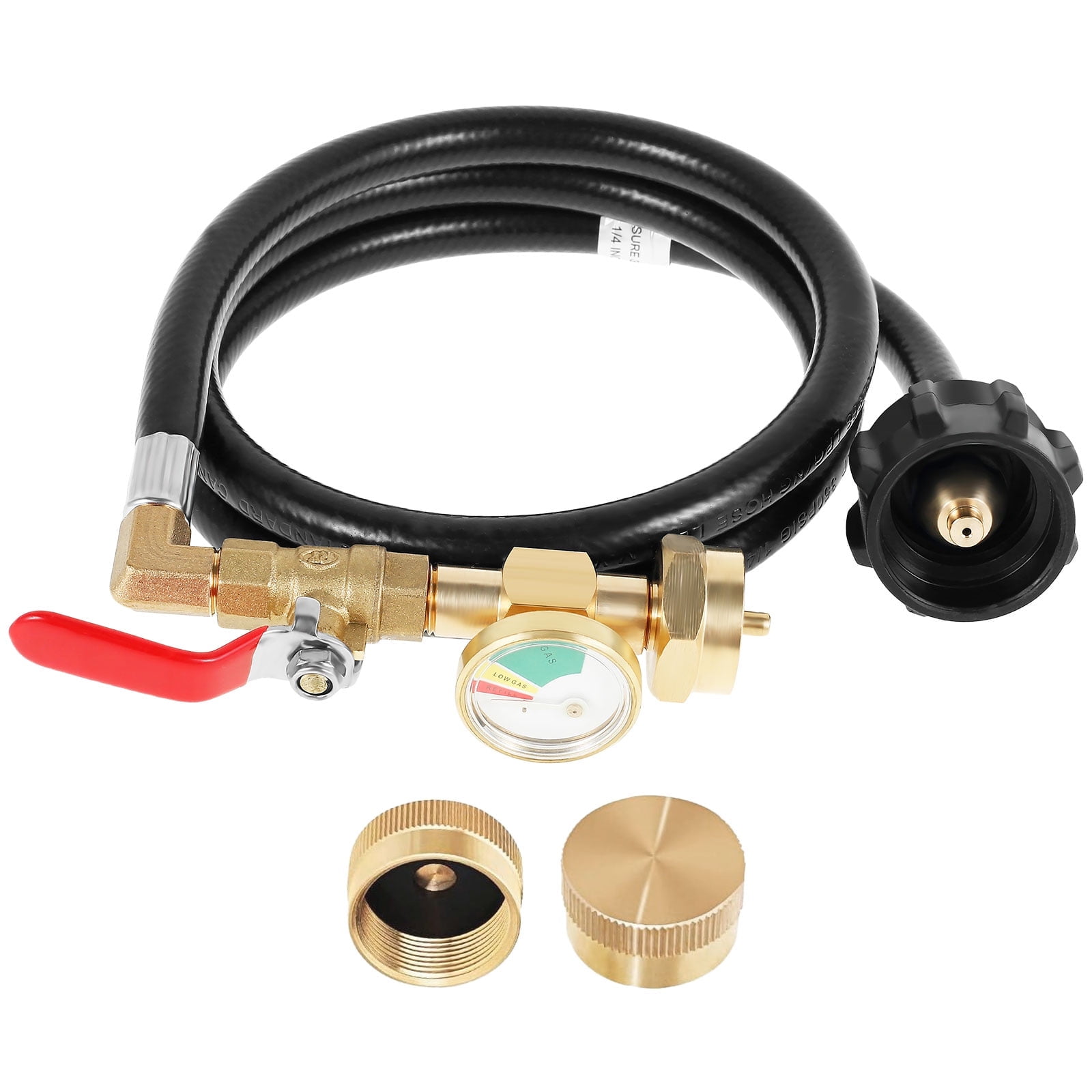 FUYGRCJ 50 Inch Propane Refill Adapter Hose with Pressure Gauge, Brass Propane Gas Tank Adapter Connector with ON-Off Control Valve, Heavy Duty Propane Gas Tank Connector