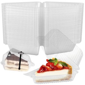 FUYGRCJ 100 Pieces Cake Slice Plastic Containers, 5 Inches Clear Plastic Individual Carrier, Transparent Disposable Triangle Boxes for Cheesecake, Flan, Cupcake, Dessert Pie Slice
