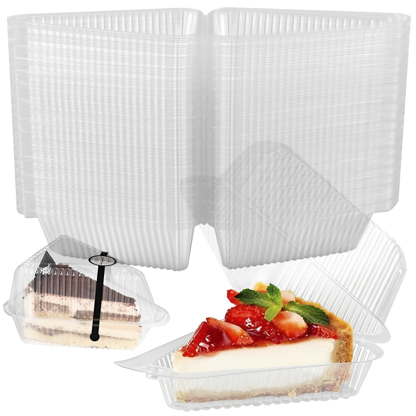 FUYGRCJ 100 Pieces Cake Slice Plastic Containers, 5 Inches Clear Plastic Individual Carrier, Transparent Disposable Triangle Boxes for Cheesecake, Flan, Cupcake, Dessert Pie Slice