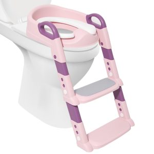 Dznils Potty Training Toilet Seat with Anti-Slip Ladder, Toddlers 12+ Months, Unisex, Pink