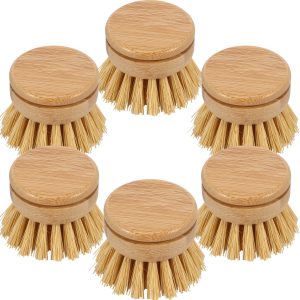 Txkrhwa 6PCS Bamboo Scrubber Brushes, Bamboo Dish Brush Head, Eco-Friendly Soft Sisal Bristle Brush, Natural Scrub Brush Set for Kitchen Room Cleaning