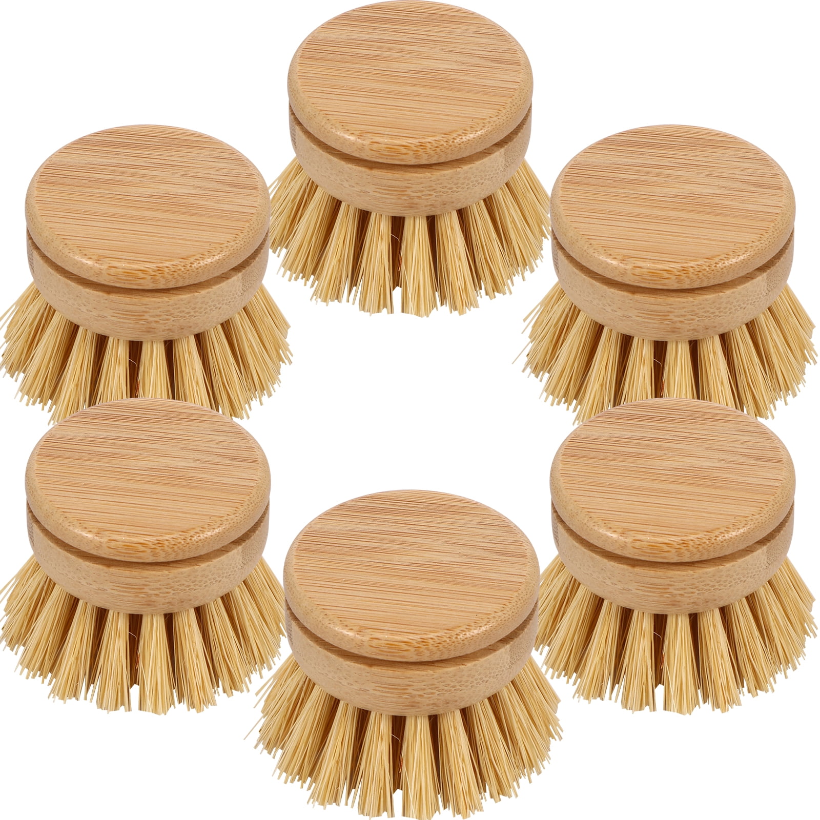 Txkrhwa 6PCS Bamboo Scrubber Brushes, Bamboo Dish Brush Head, Eco-Friendly Soft Sisal Bristle Brush, Natural Scrub Brush Set for Kitchen Room Cleaning