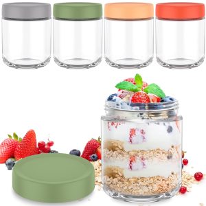 FUYGRCJ 4PCS Overnight Oats Jar 10oz / 16oz Overnight Oats Container with Sealed Lids Clear Glass Fruit Yogurt Storage Containers Airtight Seasoning Storage Jar