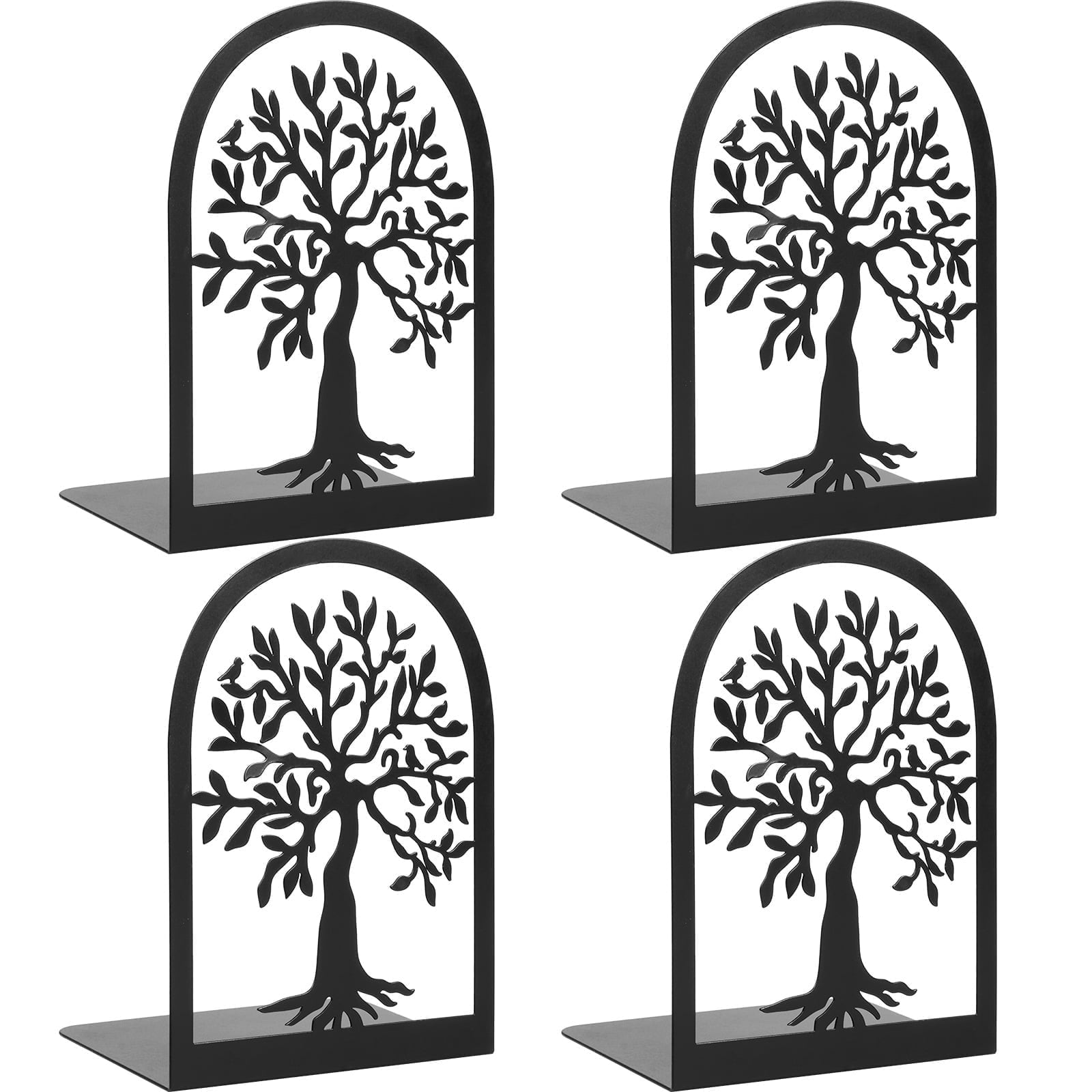 Keyohome Metal Bookends,4Pcs Tree of Life Book Ends,Non Skid Book Holders,Shelf Decor for Home School Office