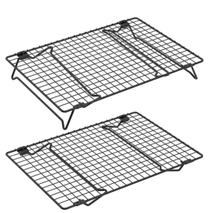 Stackable Cooling Rack for Baking, 2-Tier Carbon Steel Nonstick Wire Rack with Collapsible Legs, 13.4x9.4 Inch, Black, 2 Pcs