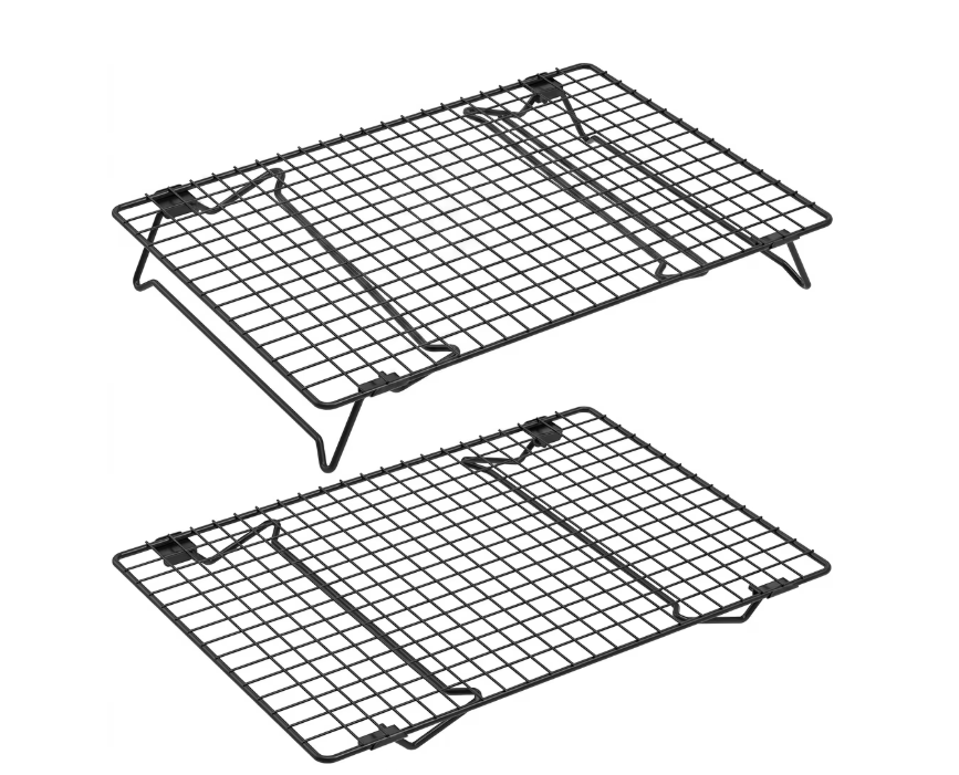 Stackable Cooling Rack for Baking, 2-Tier Carbon Steel Nonstick Wire Rack with Collapsible Legs, 13.4x9.4 Inch, Black, 2 Pcs