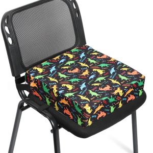 Dznils Toddler Booster Seat for Dining Table, with Safety Buckles, Non-Slip Bottom, Black Dinosaur