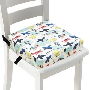 Dznils Toddler Booster Seat for Dining Table, with Safety Buckles, Non-Slip Bottom, White Airplane